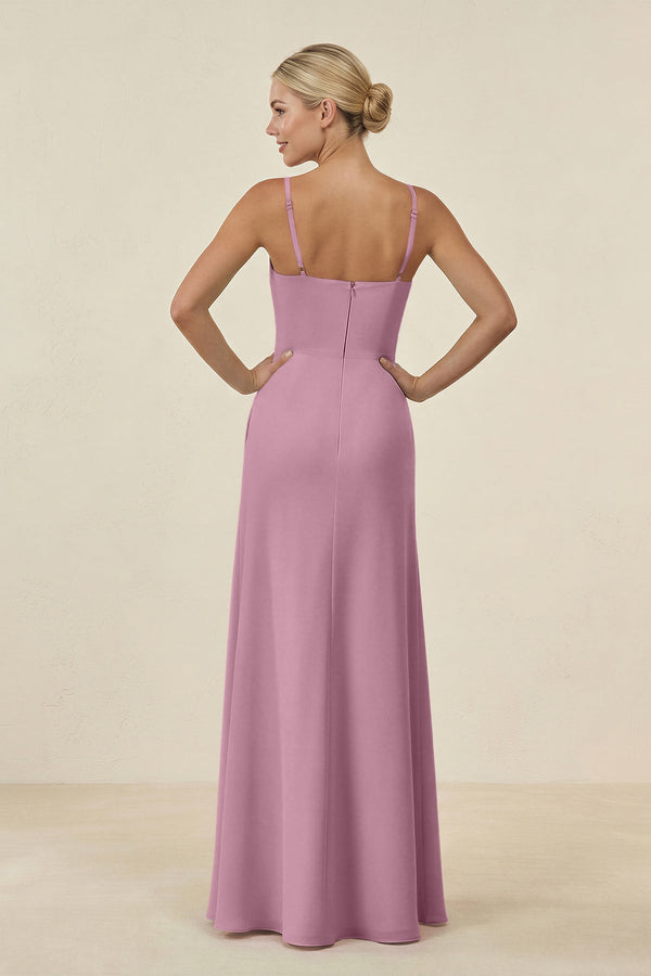 Cami Strap Chiffon Sheath Bridesmaid Gown in Vintage Mauve - SHE IS ME BRIDESMAID DRESSES