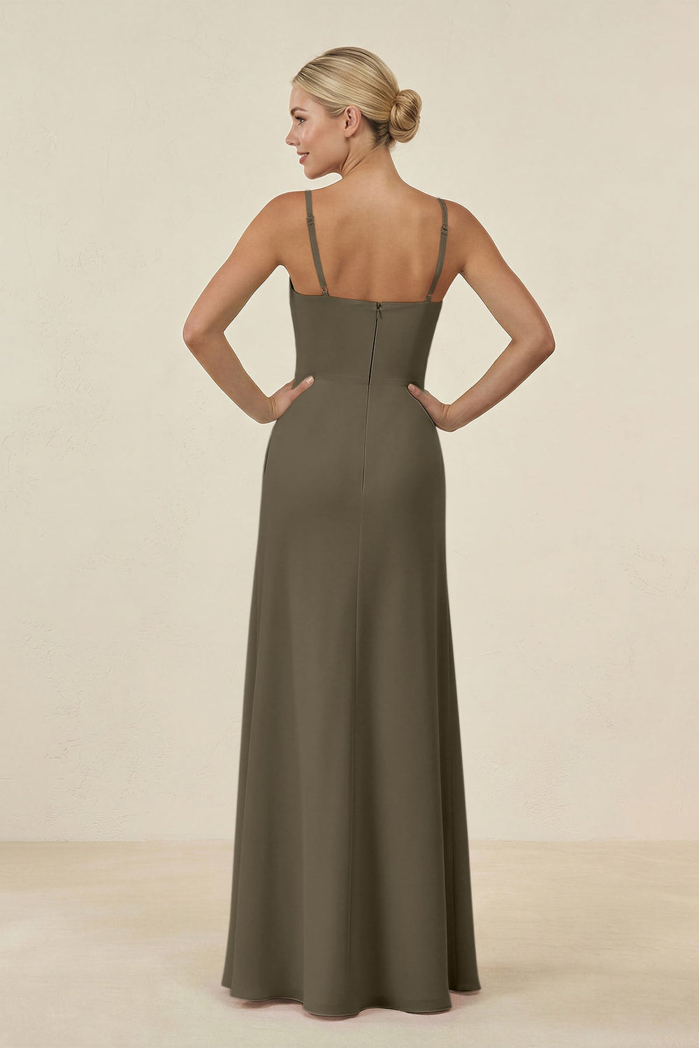 Cami Strap Chiffon Sheath Bridesmaid Gown in Willow Green - KISS BRIDAL BRIDESMAID DRESSES