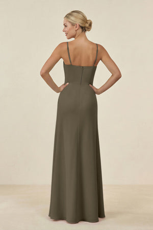 Cami Strap Chiffon Sheath Bridesmaid Gown in Willow Green - SHE IS ME BRIDESMAID DRESSES