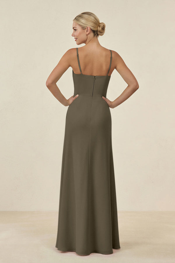 Cami Strap Chiffon Sheath Bridesmaid Gown in Willow Green - SHE IS ME BRIDESMAID DRESSES