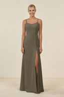 Cami Strap Chiffon Sheath Bridesmaid Gown in Willow Green - SHE IS ME BRIDESMAID DRESSES