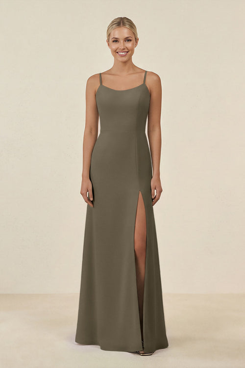 Cami Strap Chiffon Sheath Bridesmaid Gown in Willow Green - SHE IS ME BRIDESMAID DRESSES
