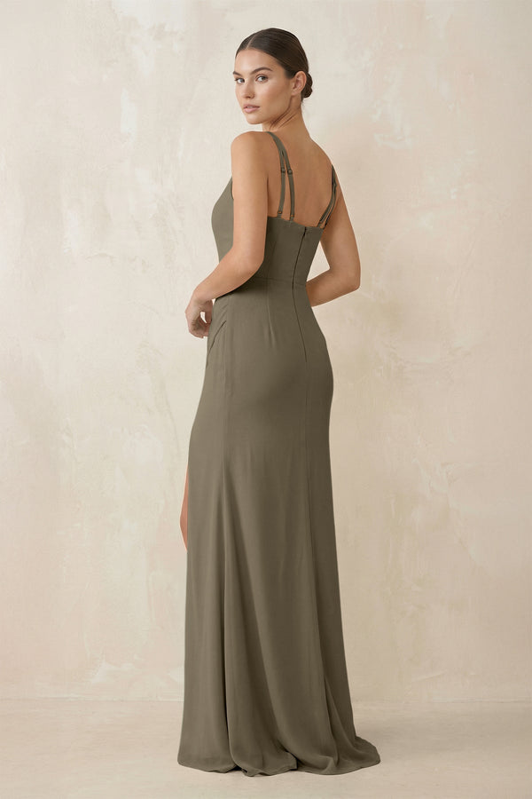 Cami Strap Chiffon Sheath Bridesmaid Gown in Willow Green - KISS BRIDAL Bridesmaid Dresses