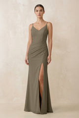 Cami Strap Chiffon Sheath Bridesmaid Gown in Willow Green - KISS BRIDAL Bridesmaid Dresses