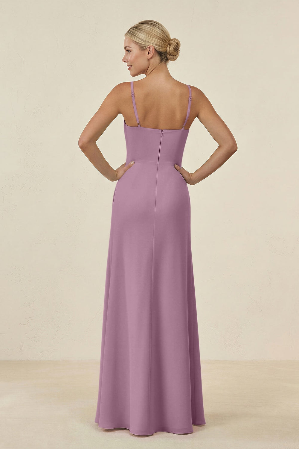 Cami Strap Chiffon Sheath Bridesmaid Gown in Wisteria - KISS BRIDAL BRIDESMAID DRESSES