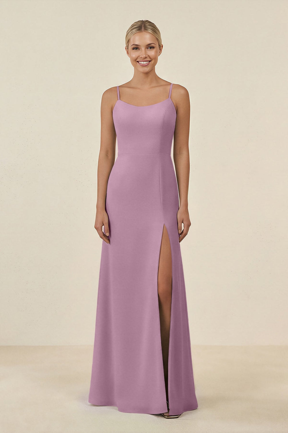 Cami Strap Chiffon Sheath Bridesmaid Gown in Wisteria - KISS BRIDAL BRIDESMAID DRESSES