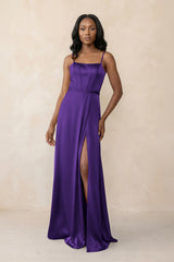 Cami Strap Corset Satin Sheath Bridesmaid Dress in Amethyst - KISS BRIDAL Bridesmaid Dresses