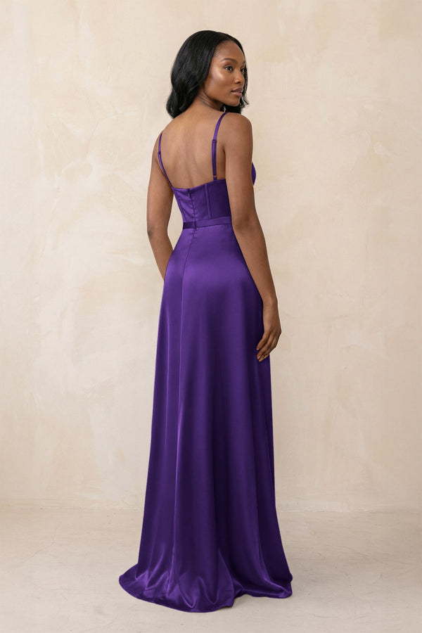 Cami Strap Corset Satin Sheath Bridesmaid Dress in Amethyst - KISS BRIDAL Bridesmaid Dresses