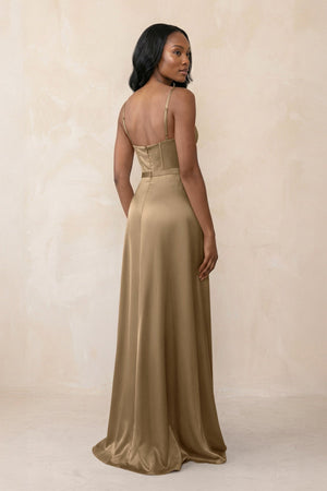 Cami Strap Corset Satin Sheath Bridesmaid Dress in Apple Cinnamon - KISS BRIDAL Bridesmaid Dresses