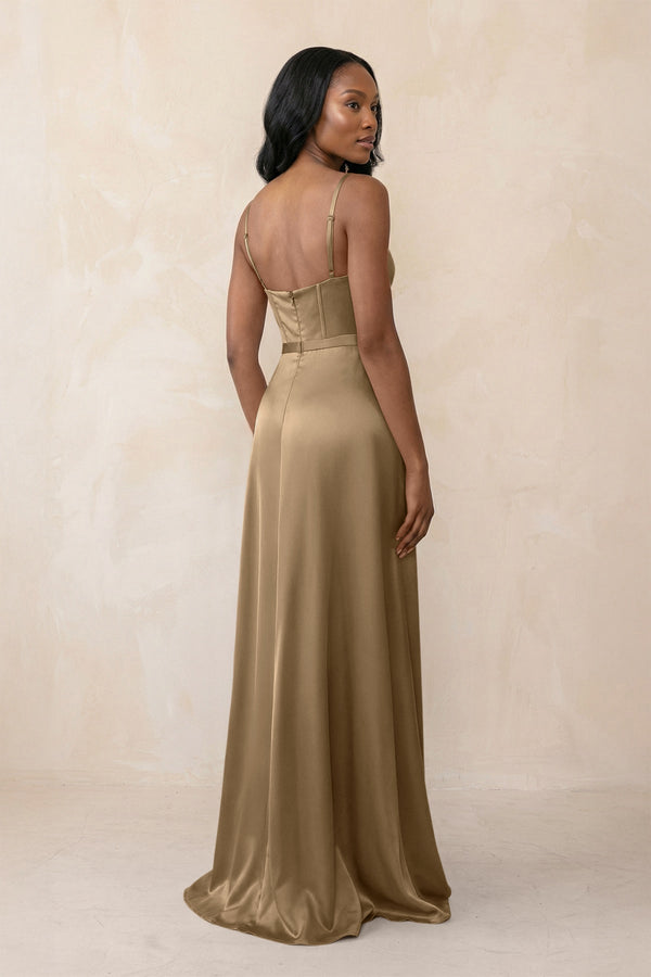 Cami Strap Corset Satin Sheath Bridesmaid Dress in Apple Cinnamon - KISS BRIDAL Bridesmaid Dresses