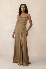 Cami Strap Corset Satin Sheath Bridesmaid Dress in Apple Cinnamon - KISS BRIDAL Bridesmaid Dresses