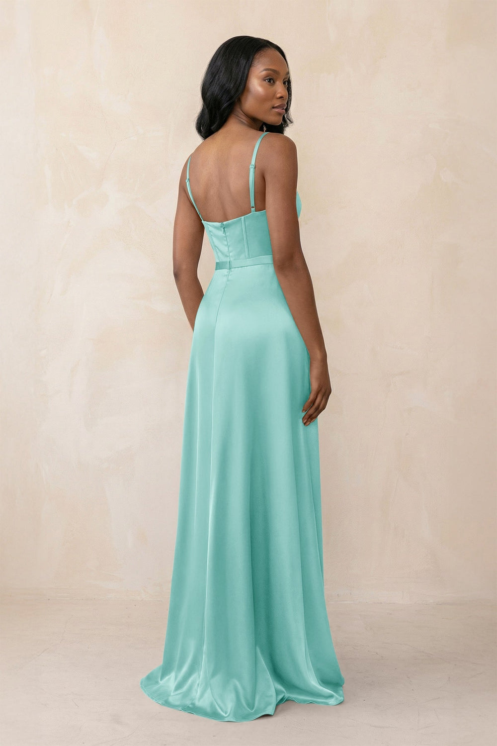 Cami Strap Corset Satin Sheath Bridesmaid Dress in Aqua - KISS BRIDAL Bridesmaid Dresses
