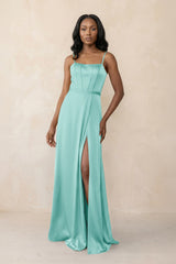 Cami Strap Corset Satin Sheath Bridesmaid Dress in Aqua - KISS BRIDAL Bridesmaid Dresses