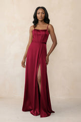 Cami Strap Corset Satin Sheath Bridesmaid Dress in Berry - KISS BRIDAL Bridesmaid Dresses