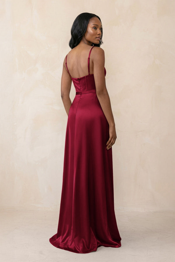 Cami Strap Corset Satin Sheath Bridesmaid Dress in Berry - KISS BRIDAL Bridesmaid Dresses