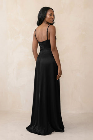 Cami Strap Corset Satin Sheath Bridesmaid Dress in Black - KISS BRIDAL Bridesmaid Dresses