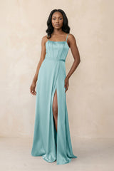Cami Strap Corset Satin Sheath Bridesmaid Dress in Bleached Aqua - KISS BRIDAL Bridesmaid Dresses