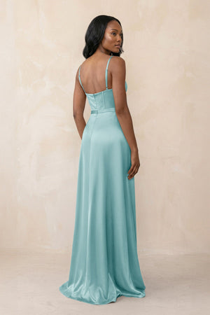 Cami Strap Corset Satin Sheath Bridesmaid Dress in Bleached Aqua - KISS BRIDAL Bridesmaid Dresses