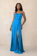 Cami Strap Corset Satin Sheath Bridesmaid Dress in Blue Jay - KISS BRIDAL Bridesmaid Dresses
