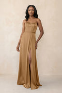 Cami Strap Corset Satin Sheath Bridesmaid Dress in Bronzer - KISS BRIDAL Bridesmaid Dresses
