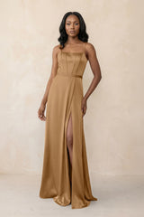 Cami Strap Corset Satin Sheath Bridesmaid Dress in Bronzer - KISS BRIDAL Bridesmaid Dresses
