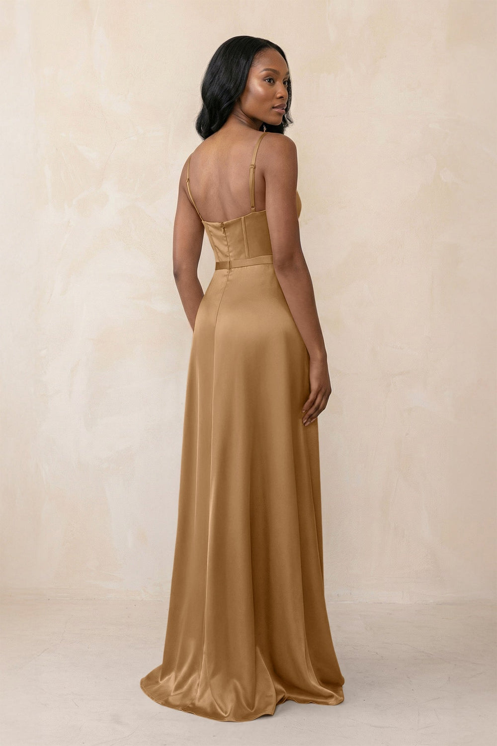 Cami Strap Corset Satin Sheath Bridesmaid Dress in Bronzer - KISS BRIDAL Bridesmaid Dresses
