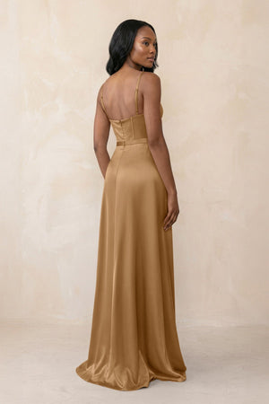 Cami Strap Corset Satin Sheath Bridesmaid Dress in Bronzer - KISS BRIDAL Bridesmaid Dresses