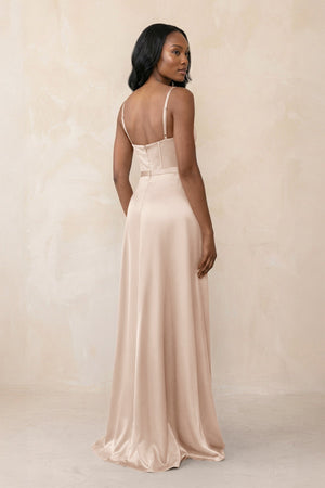Cami Strap Corset Satin Sheath Bridesmaid Dress in Buttercream - KISS BRIDAL Bridesmaid Dresses
