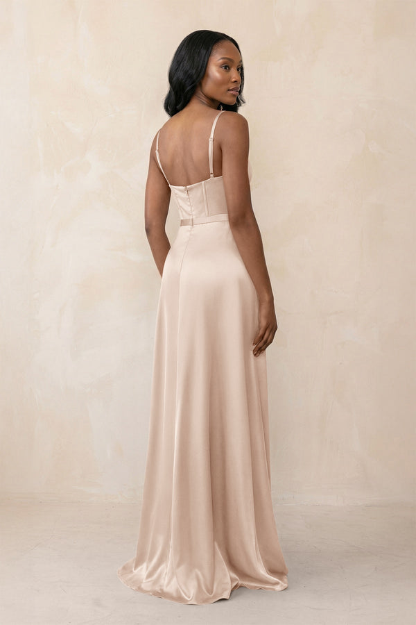 Cami Strap Corset Satin Sheath Bridesmaid Dress in Buttercream - KISS BRIDAL Bridesmaid Dresses