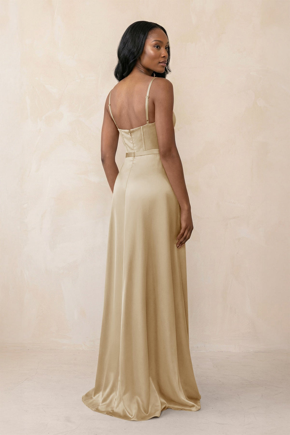 Cami Strap Corset Satin Sheath Bridesmaid Dress in Champagne - KISS BRIDAL Bridesmaid Dresses