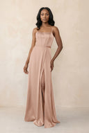 Cami Strap Corset Satin Sheath Bridesmaid Dress in Champagne Rose - KISS BRIDAL Bridesmaid Dresses