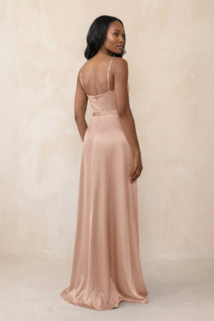 Cami Strap Corset Satin Sheath Bridesmaid Dress in Champagne Rose - KISS BRIDAL Bridesmaid Dresses