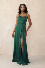 Cami Strap Corset Satin Sheath Bridesmaid Dress in Dark Green - KISS BRIDAL Bridesmaid Dresses