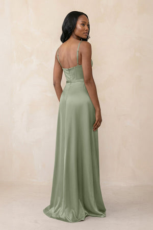 Cami Strap Corset Satin Sheath Bridesmaid Dress in Dove Gray - KISS BRIDAL Bridesmaid Dresses