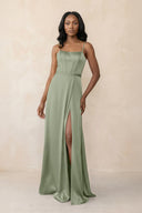Cami Strap Corset Satin Sheath Bridesmaid Dress in Dove Gray - KISS BRIDAL Bridesmaid Dresses