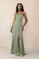 Cami Strap Corset Satin Sheath Bridesmaid Dress in Dove Gray - KISS BRIDAL Bridesmaid Dresses