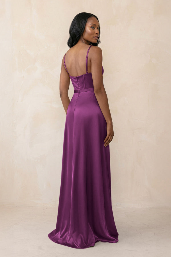 Cami Strap Corset Satin Sheath Bridesmaid Dress in Fig - KISS BRIDAL Bridesmaid Dresses