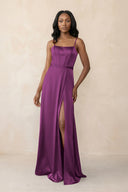 Cami Strap Corset Satin Sheath Bridesmaid Dress in Fig - KISS BRIDAL Bridesmaid Dresses