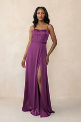 Cami Strap Corset Satin Sheath Bridesmaid Dress in Fig - KISS BRIDAL Bridesmaid Dresses