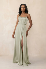 Cami Strap Corset Satin Sheath Bridesmaid Dress in Frost - KISS BRIDAL Bridesmaid Dresses