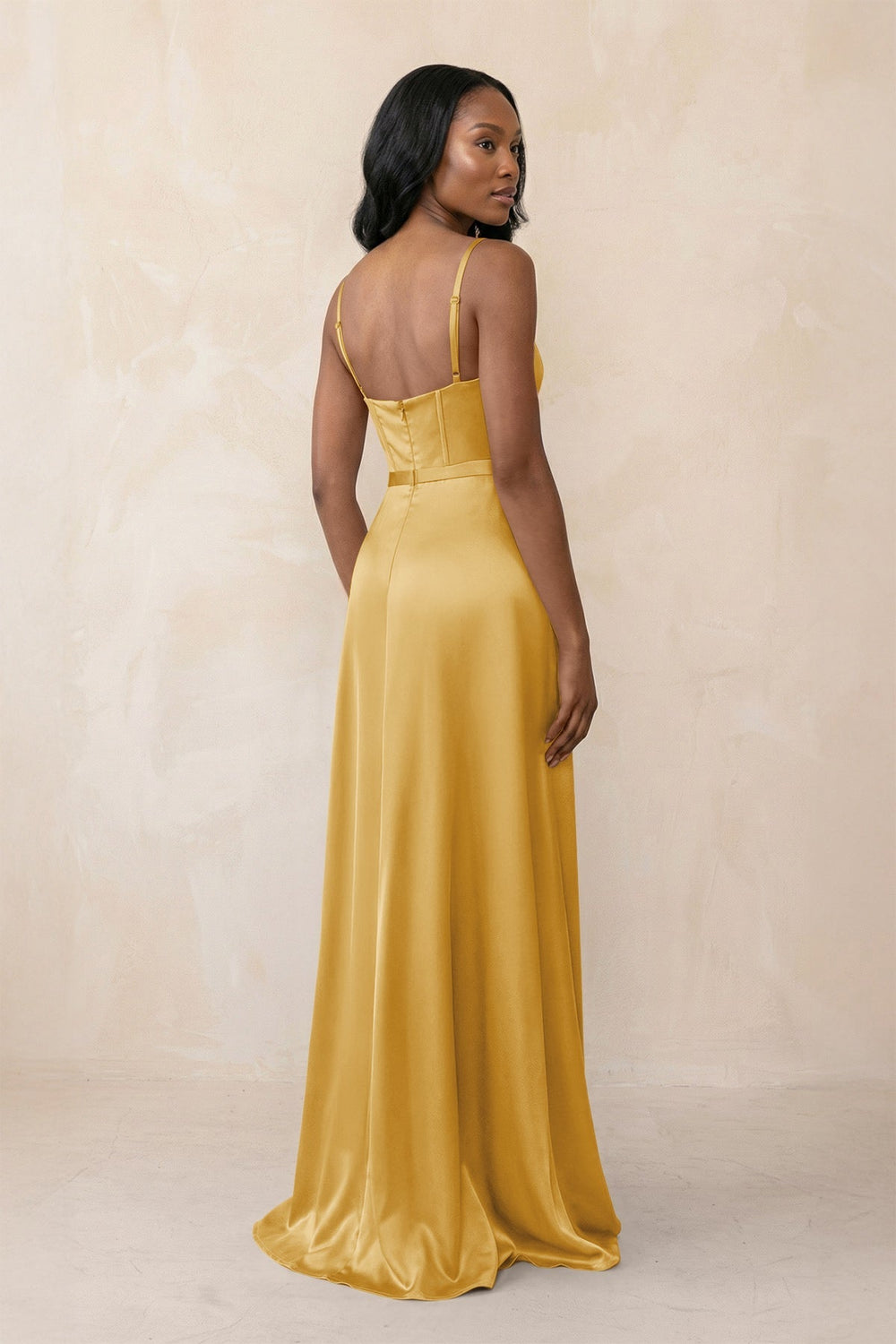 Cami Strap Corset Satin Sheath Bridesmaid Dress in Gold - KISS BRIDAL Bridesmaid Dresses