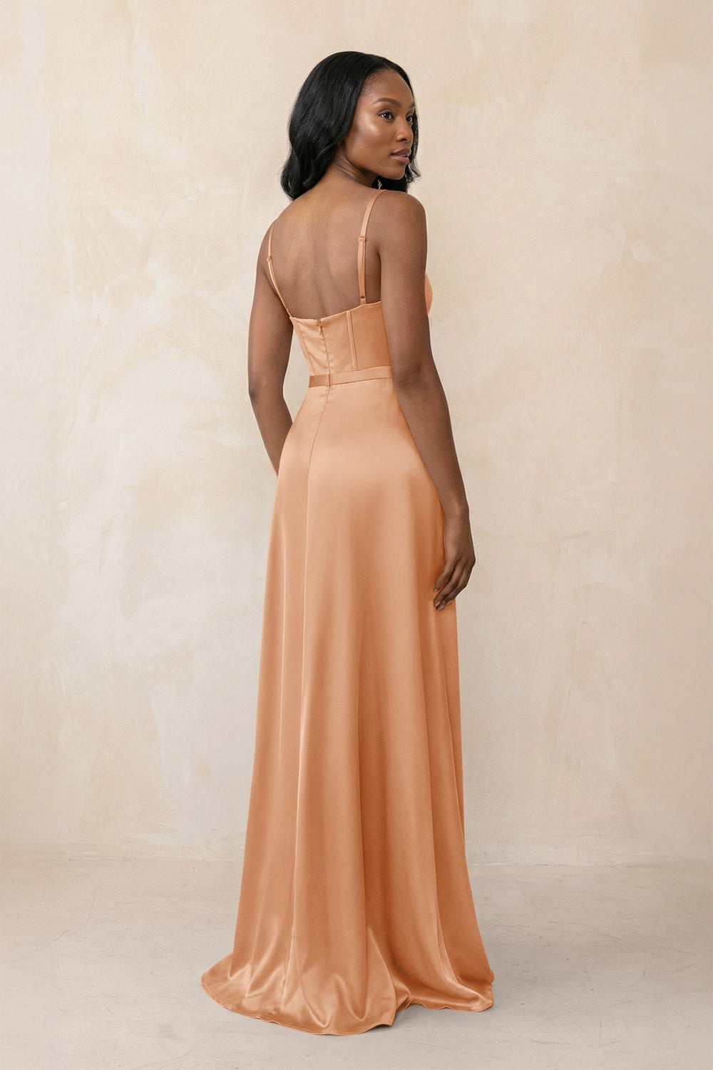 Cami Strap Corset Satin Sheath Bridesmaid Dress in Golden Champagne - KISS BRIDAL Bridesmaid Dresses