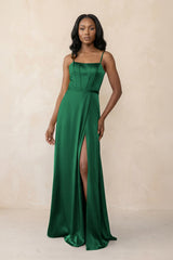 Cami Strap Corset Satin Sheath Bridesmaid Dress in Green - KISS BRIDAL Bridesmaid Dresses
