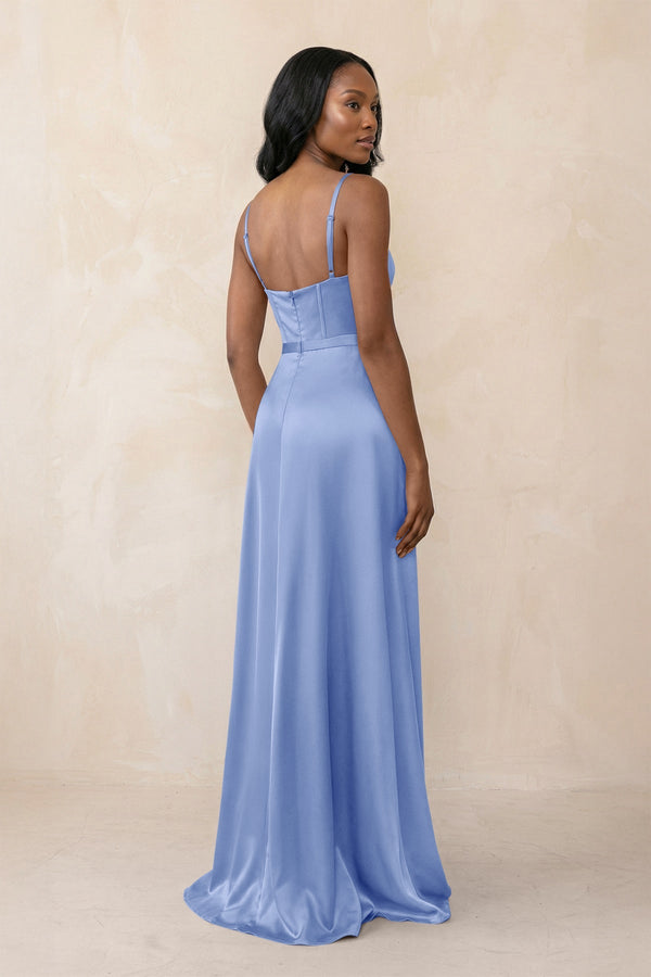 Cami Strap Corset Satin Sheath Bridesmaid Dress in Ice - KISS BRIDAL Bridesmaid Dresses