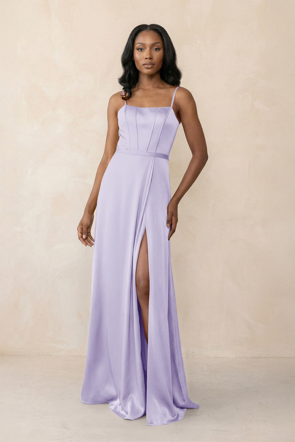 Cami Strap Corset Satin Sheath Bridesmaid Dress in Lavender - KISS BRIDAL Bridesmaid Dresses