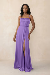Cami Strap Corset Satin Sheath Bridesmaid Dress in Lilac - KISS BRIDAL Bridesmaid Dresses