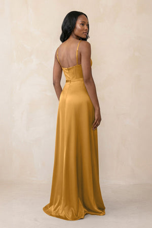 Cami Strap Corset Satin Sheath Bridesmaid Dress in Marigold - KISS BRIDAL Bridesmaid Dresses