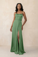 Cami Strap Corset Satin Sheath Bridesmaid Dress in Matcha - KISS BRIDAL Bridesmaid Dresses