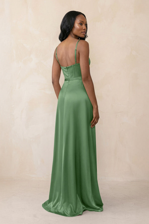 Cami Strap Corset Satin Sheath Bridesmaid Dress in Matcha - KISS BRIDAL Bridesmaid Dresses