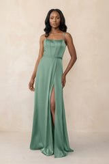 Cami Strap Corset Satin Sheath Bridesmaid Dress in Mint Green - KISS BRIDAL Bridesmaid Dresses